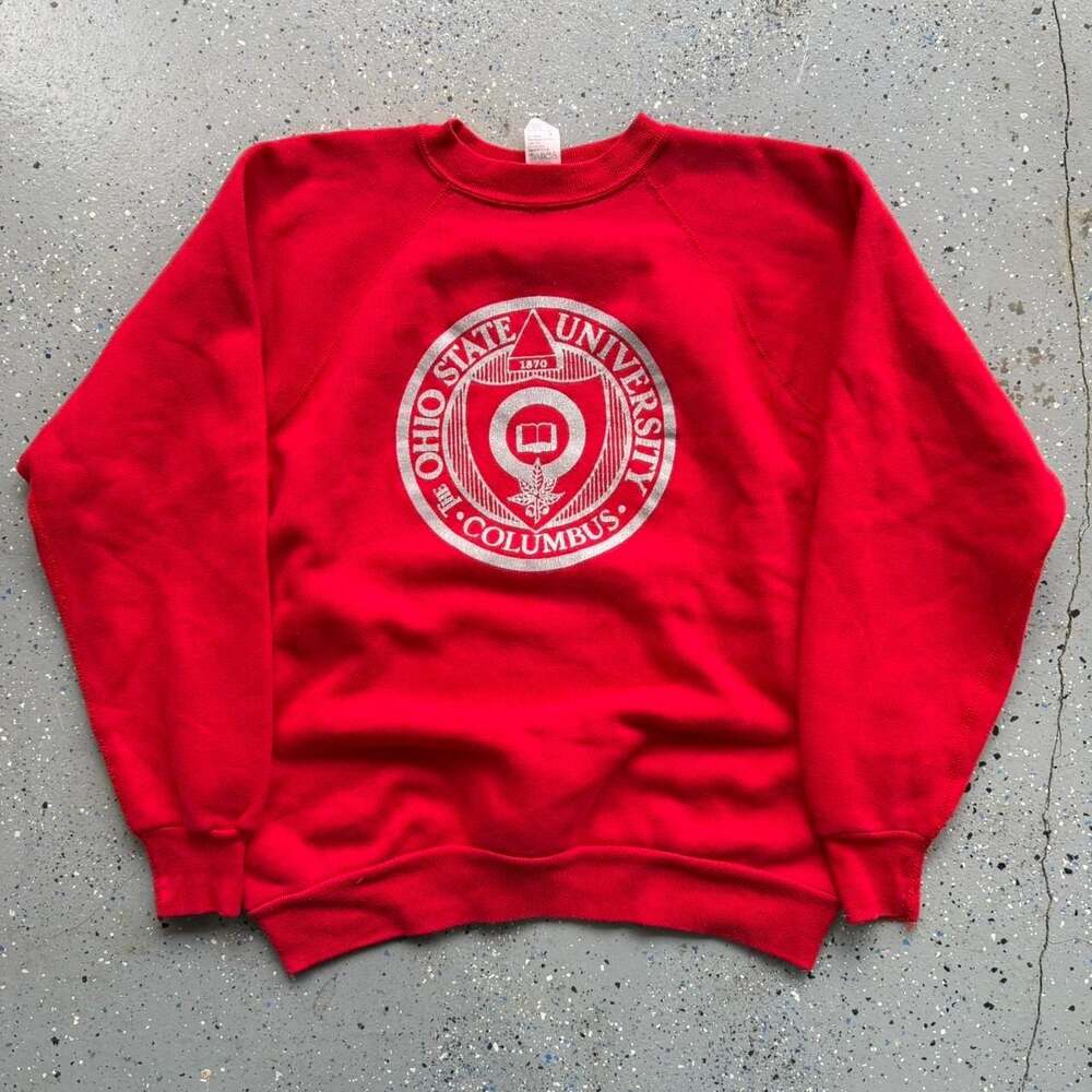 Vintage 80s Discus Athletic Ohio State University Crewneck Sweatshirt, Red - Lar
